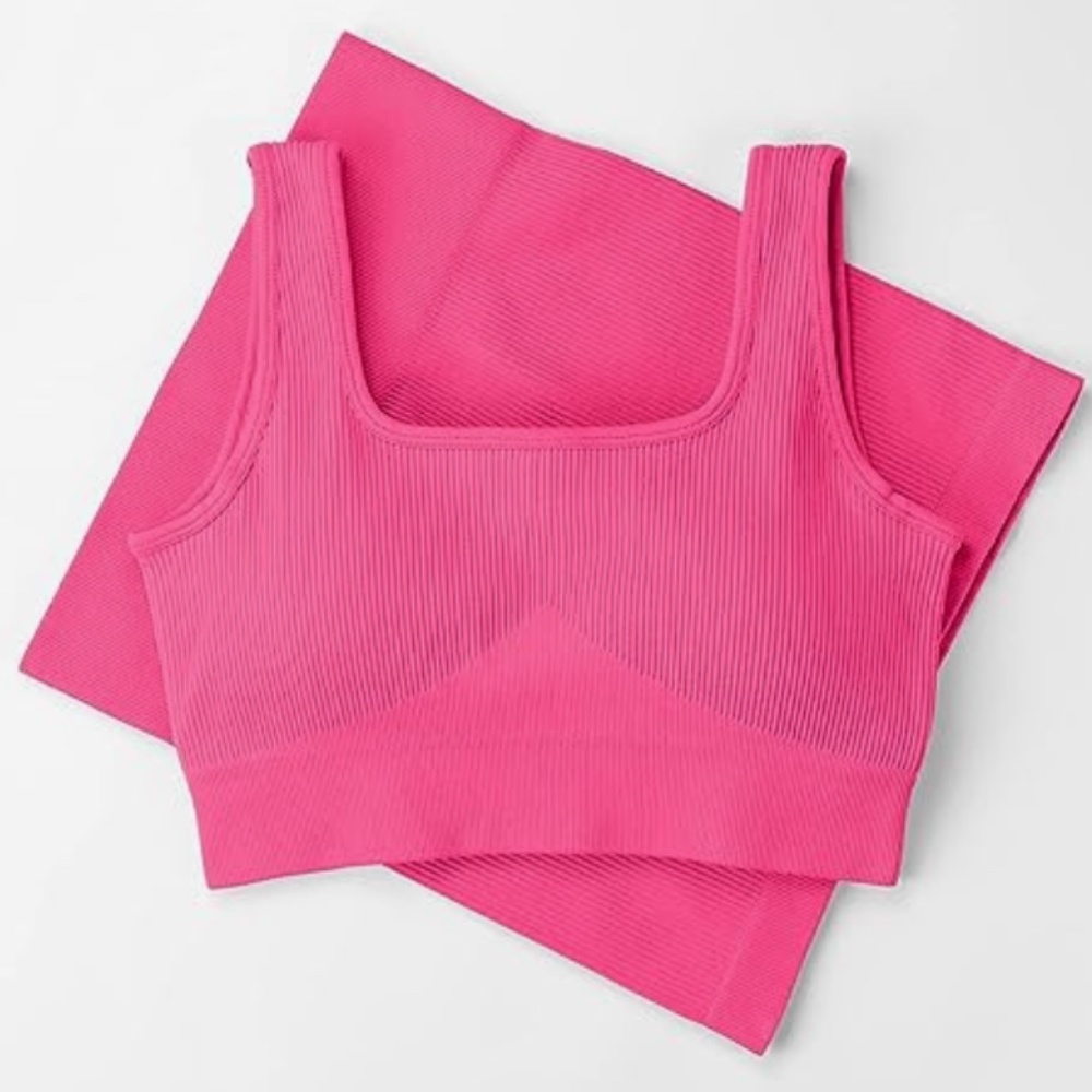 2 Piece Seamless Ribbed Crop Tank High Waist Shorts Yoga Outfits